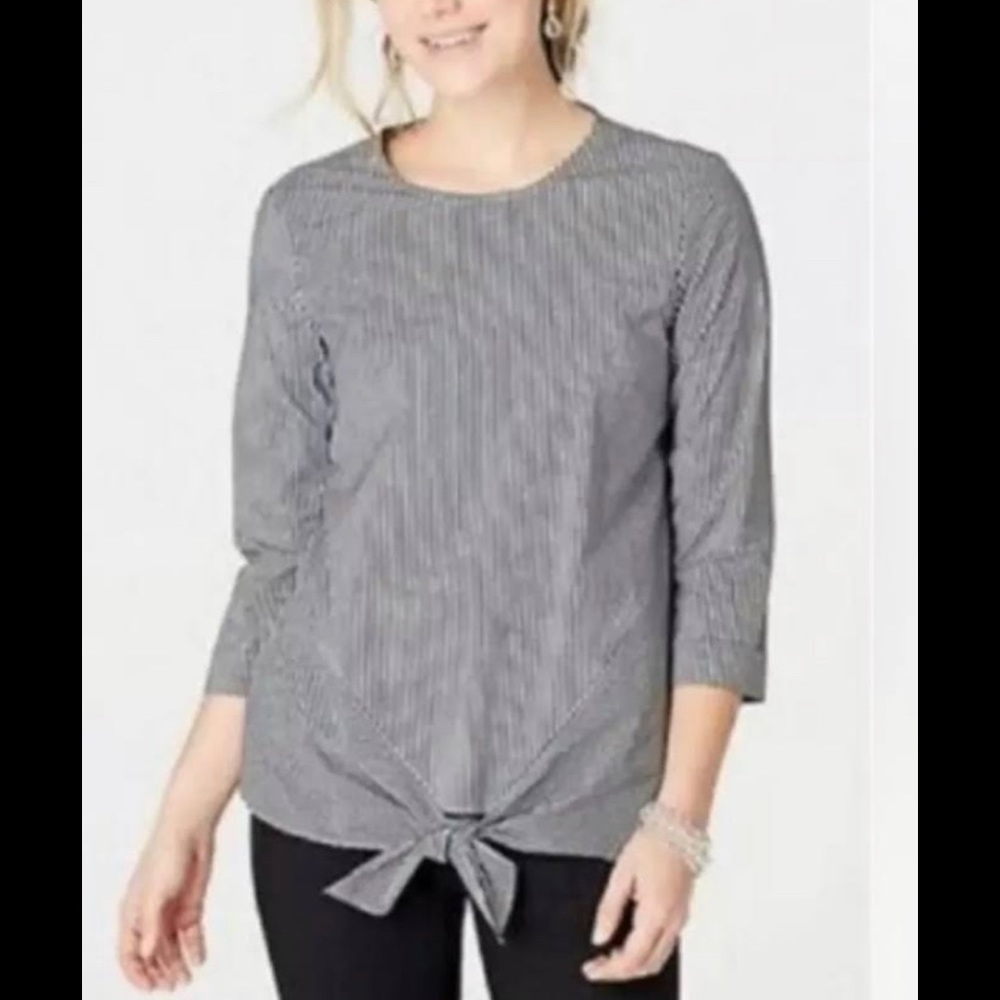 J Jill gray and white stripe blouse NWT XL